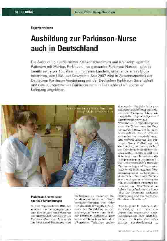 Vorschauseite 1: Ausbildung zur Parkinson-Nurse auch in Deutschland