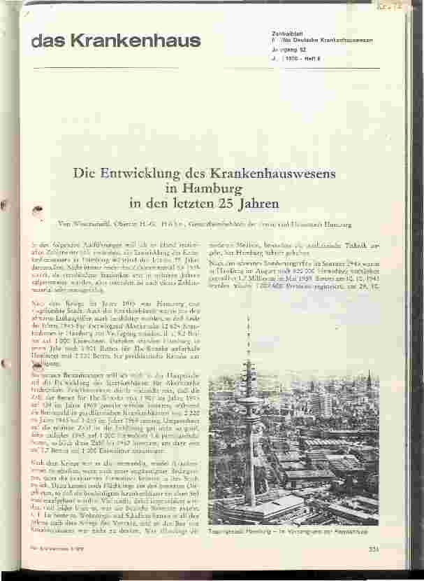 Vorschauseite 1: Die Entwicklung des Krankenhauswesens in Hamburg in den letzten 25 Jahren