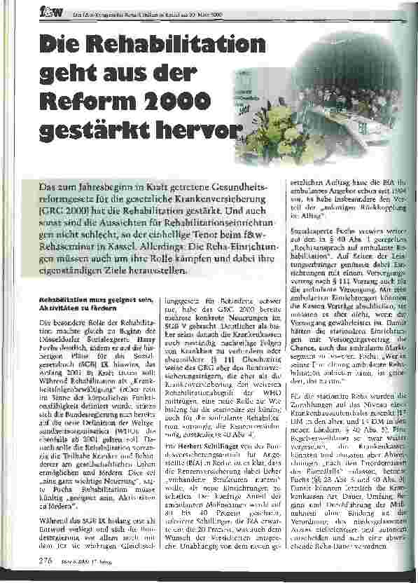 Vorschauseite 1: Die Rehabilitation geht aus der Reform 2000 gestärkt hervor