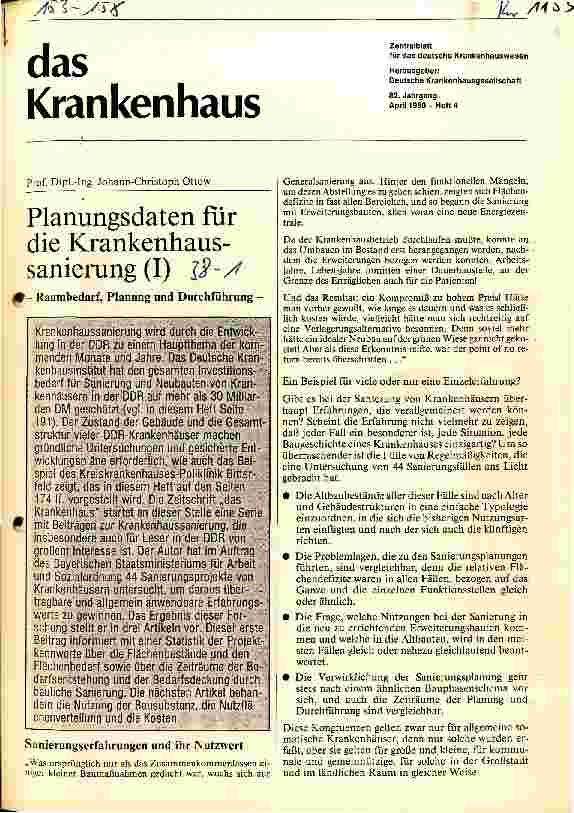 Vorschauseite 1: Planungsdaten für die Krankenhaussanierung (I) -Raumbedarf, Planung und Durchführung-