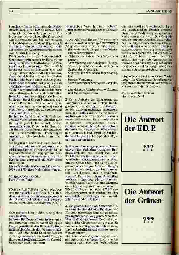 Vorschauseite 2: Parteien beantworten die Fragen des DBfK Die Antwort der SPD