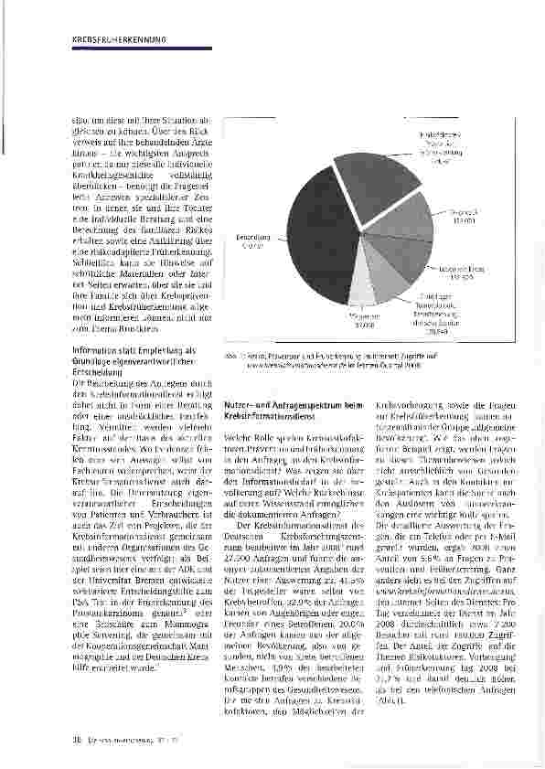 Vorschauseite 2: Prävention, Früherkennung: Informationsbedarf zum Thema Krebs in der Bevölkerung