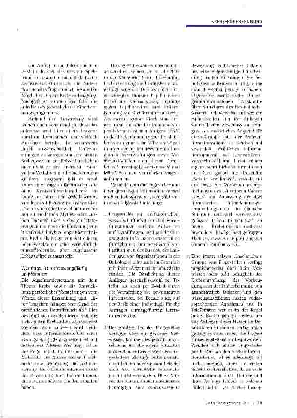 Vorschauseite 3: Prävention, Früherkennung: Informationsbedarf zum Thema Krebs in der Bevölkerung
