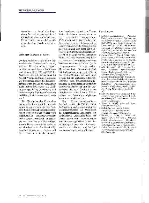 Vorschauseite 4: Prävention, Früherkennung: Informationsbedarf zum Thema Krebs in der Bevölkerung