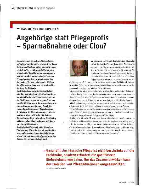 Vorschauseite 1: Angehörige statt Pflegeprofis - Sparmaßnahme oder Clou?