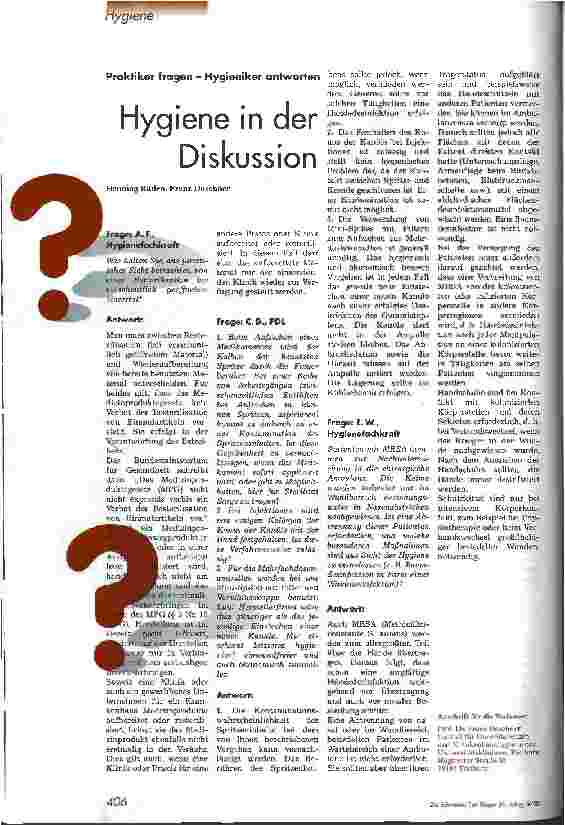 Vorschauseite 1: Hygiene in der Diskussion Praktiker fragen - Hygieniker antworten