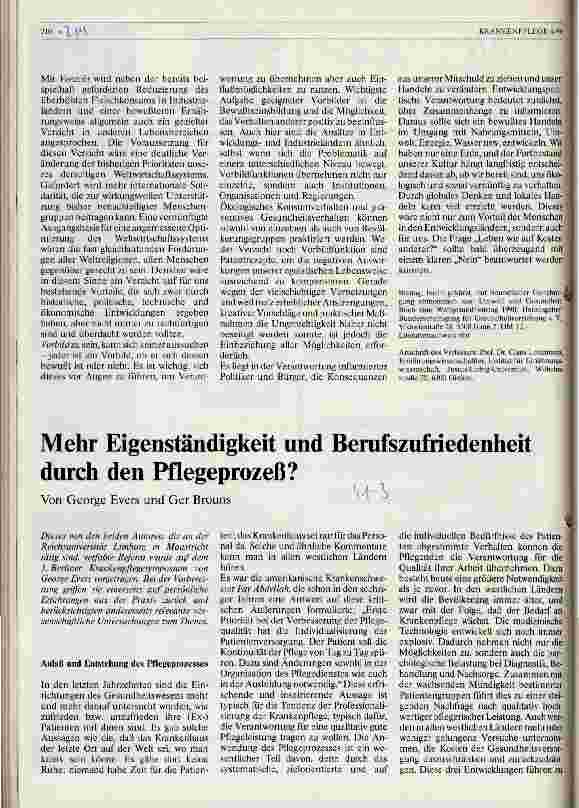 Vorschauseite 1: Mehr Eigenständigkeit und Berufszufriedenheit durch den Pflegeprozeß?