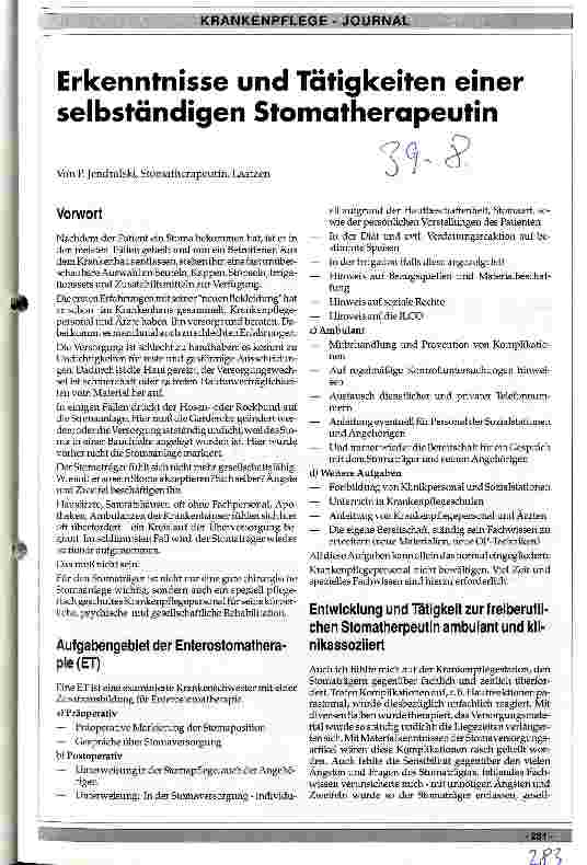 Vorschauseite 1: Erkenntnisse und Tätigkeiten einer selbständigen Stomatherapeutin