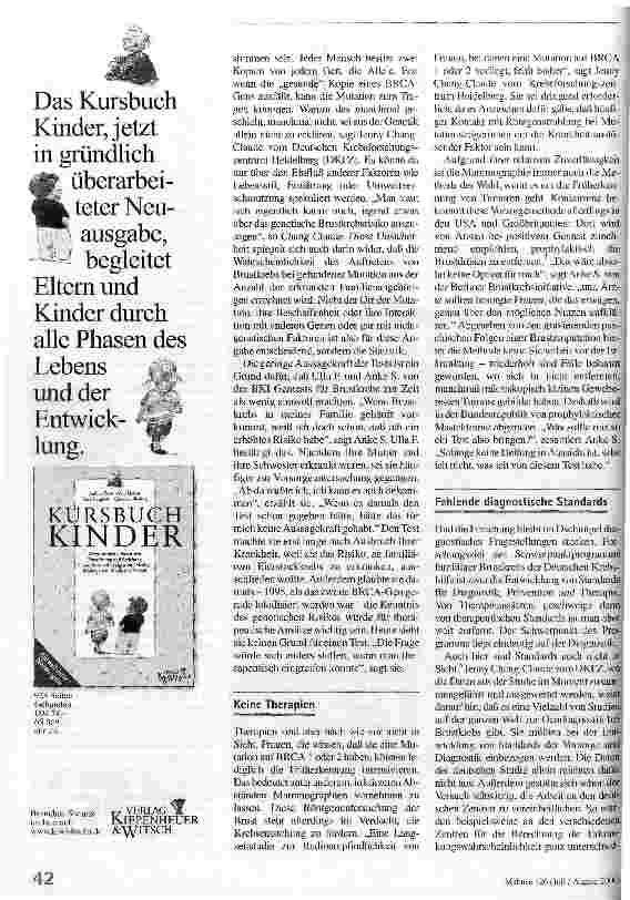 Vorschauseite 3: Warten auf die Krankheit Gentests und Brustkrebs