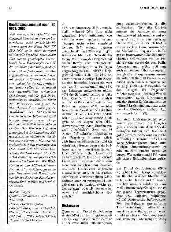 Vorschauseite 3: Qualitätsmanagement beim niedergelassenen Arzt Wie nützlich ist eine Fragebogen-Aktion bei zuweisenden Kollegen?