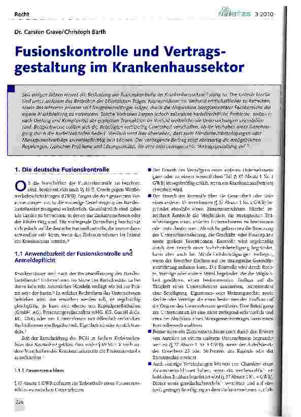 Vorschauseite 1: Fusionskontrolle und Vertragsgestaltung im Krankenhaussektor