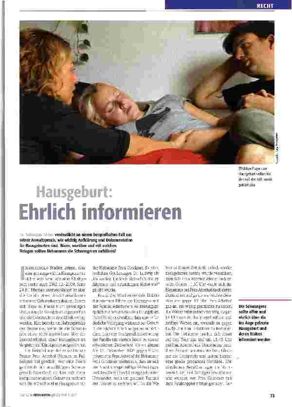 Vorschauseite 1: Hausgeburt: Ehrlich informieren