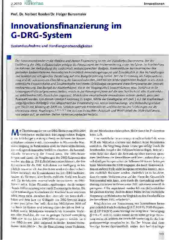 Vorschauseite 1: Innovationsfinanzierung im G-DRG-System