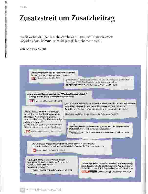 Vorschauseite 1: Zusatzstreit um Zusatzbeitrag