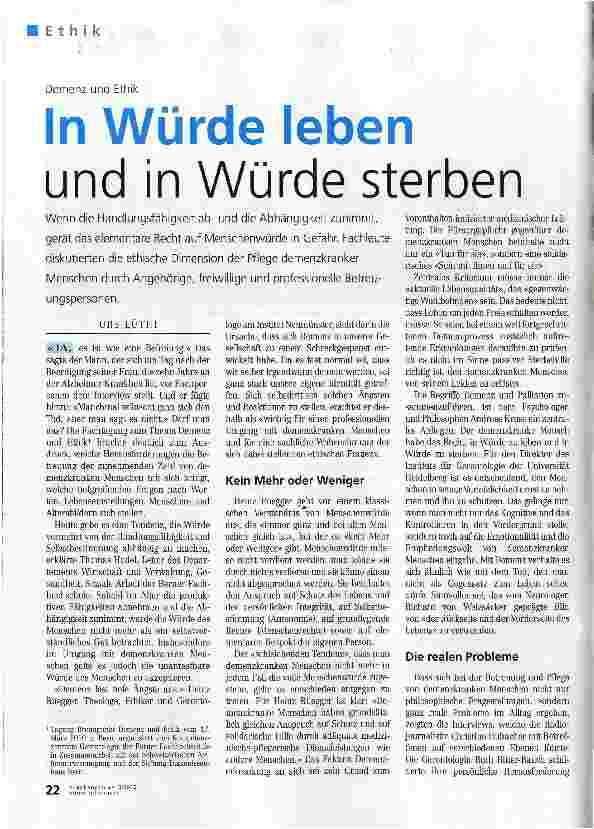 Vorschauseite 1: In Würde leben und in Würde sterben