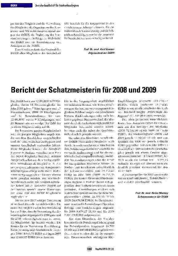 Vorschauseite 1: Bericht der Schatzmeisterin für 2008 und 2009