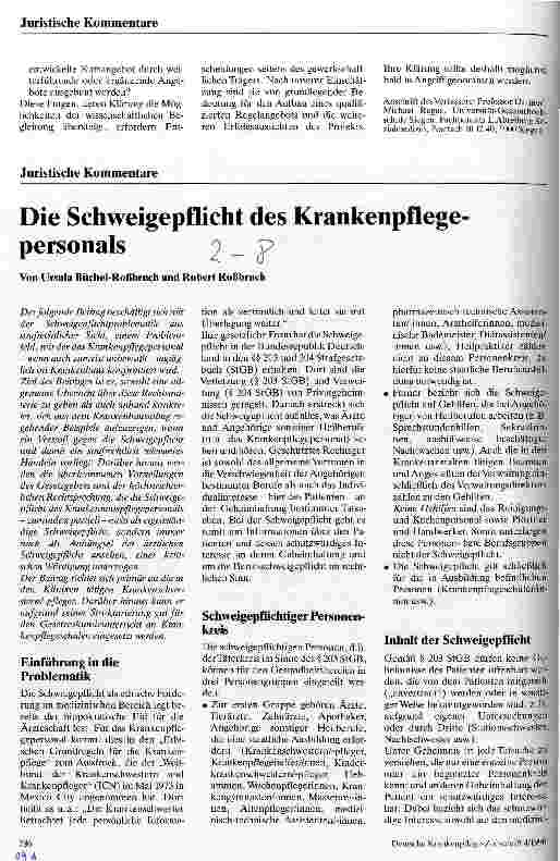 Vorschauseite 1: Die Schweigepflicht des Krankenpflegepersonals