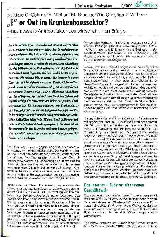 Vorschauseite 1: E or Out im Krankenhaussektor? E-Business als Antriebsfaktor des wirtschaftlichen Erfolgs