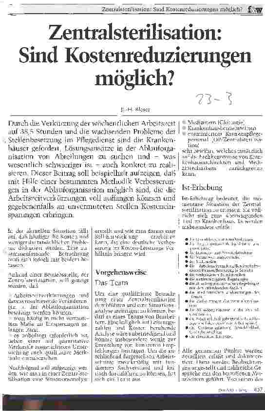 Vorschauseite 1: Zentralsterilisation: Sind Kostenreduzierungen möglich?