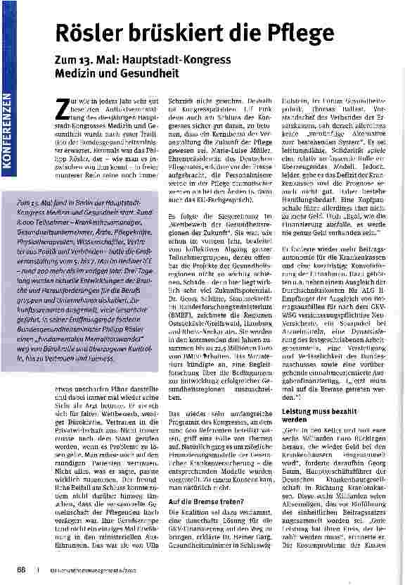 Vorschauseite 1: Rösler brüskiert die Pflege