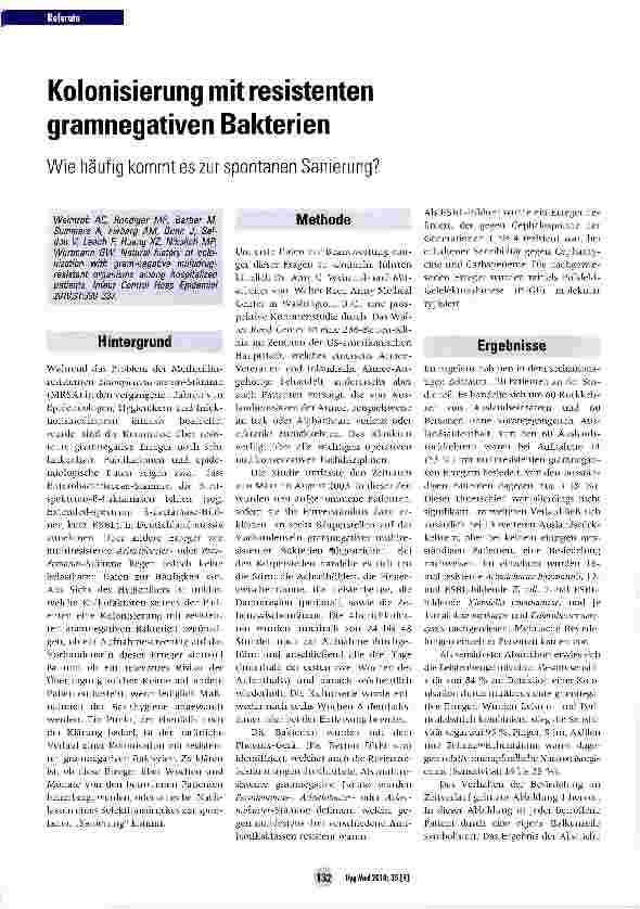 Vorschauseite 1: Kolonisierung mit resistenten gramnegativen Bakterien