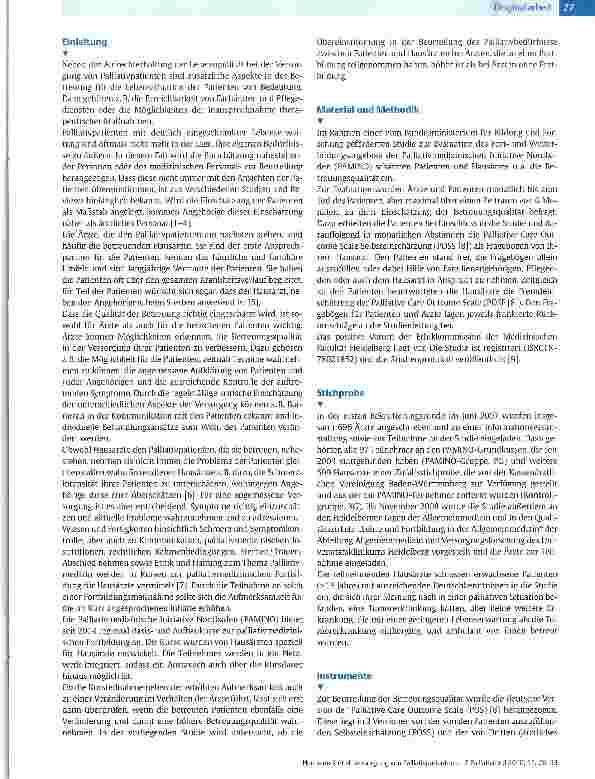Vorschauseite 2: Versorgung von Palliativpatienten in der Hausarztpraxis - Übereinstimmung der Einschätzung der Betreuung aus Arztund Patientensicht mithilfe der Palliative Care Outcome Scale (POS)