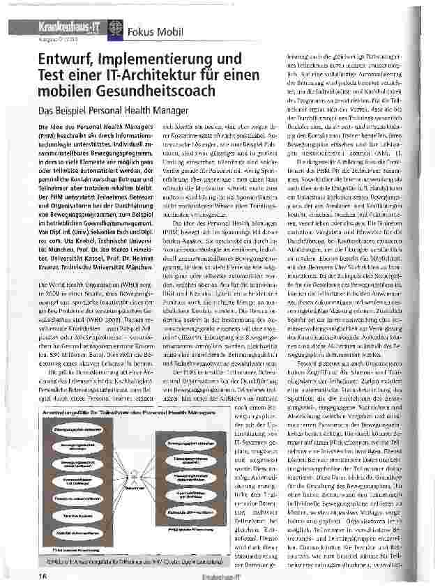 Vorschauseite 1: Entwurf, Implementierung und Test einer IT-Architektur für einen mobilen Gesundheitscoach
