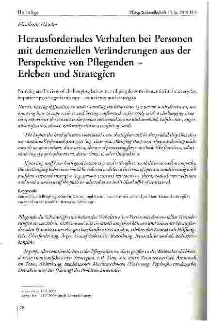 Vorschauseite 1: Herausforderndes Verhalten bei Personen mit demenziellen Veränderungen aus der Perspektive von Pflegenden -Erleben und Strategien