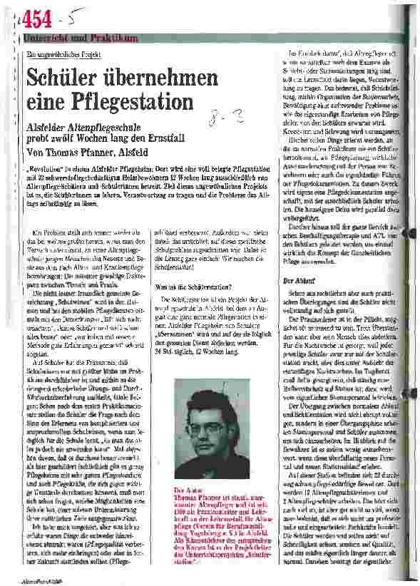 Vorschauseite 1: Ein ungewöhnliches Projekt: Schüler übernehmen eine Pflegestation Alsfelder Altenpflegeschule probt zwölf Wochen lang den Ernstfall.