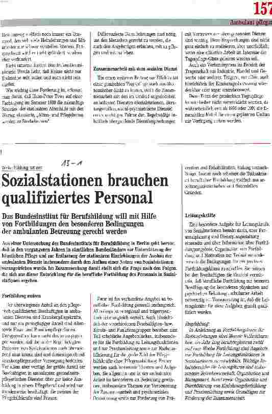 Vorschauseite 1: Sozialstationen brauchen qualifiziertes Personal