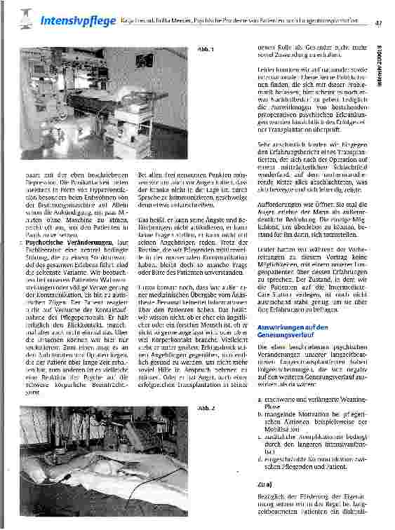 Vorschauseite 2: Psychische Probleme von Patienten nach Lungentransplantation auf einer Intensivstation