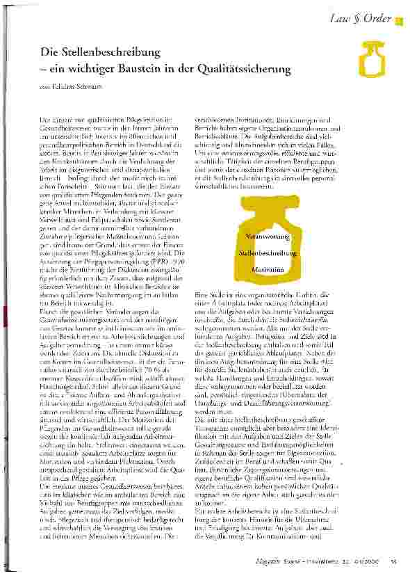 Vorschauseite 1: Die Stellenbeschreibung - ein wichtiger Baustein in der Qualitätssicherung