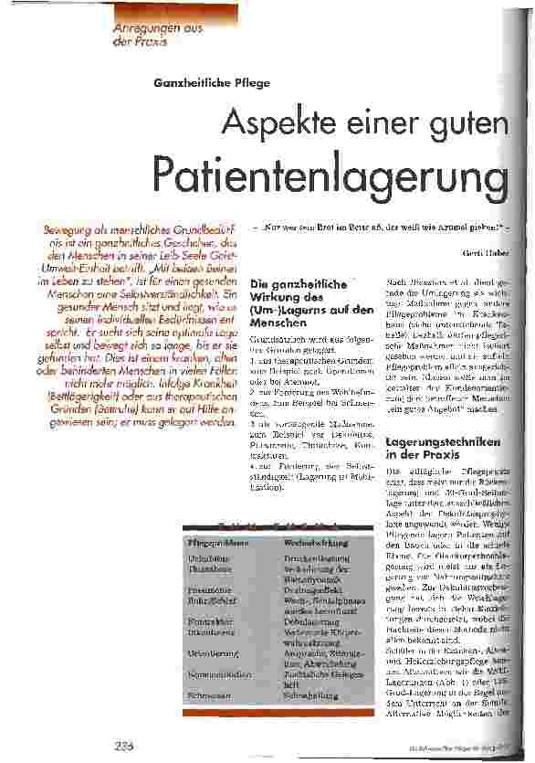 Vorschauseite 1: Aspekte einer guten Patientenlagerung Ganzheitliche Pflege