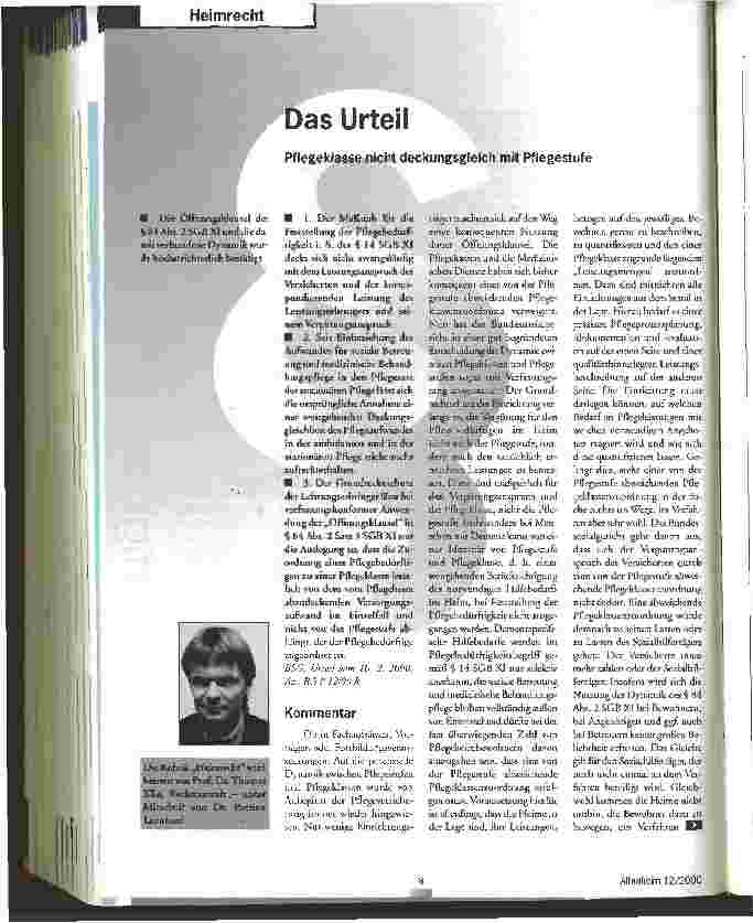 Vorschauseite 1: Das Urteil Pflegeklasse nicht deckungsgleich mit Pflegestufe