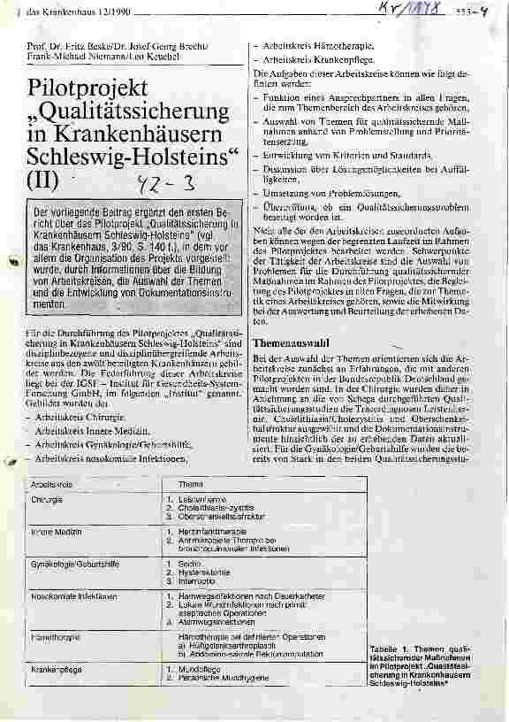 Vorschauseite 1: Pilotprojekt Qualitätssicherung in Krankenhäusern Schleswig-Holsteins (II)