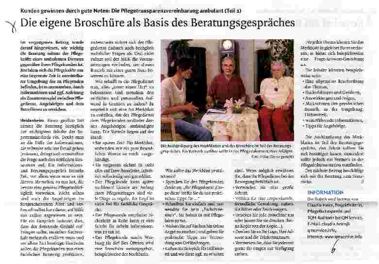 Vorschauseite 1: Kunden gewinnen durch gute Noten: Die Pflegetransparenzvereinbarung ambulant (Teil 2)Die eigene Broschüre als Basis des Beratungsgespräches