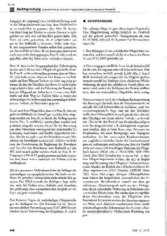 Vorschauseite 3: Schadensersatz bei Sturz eines Pflegebedürftigen aufgrund schuldhafter Pflegefehler