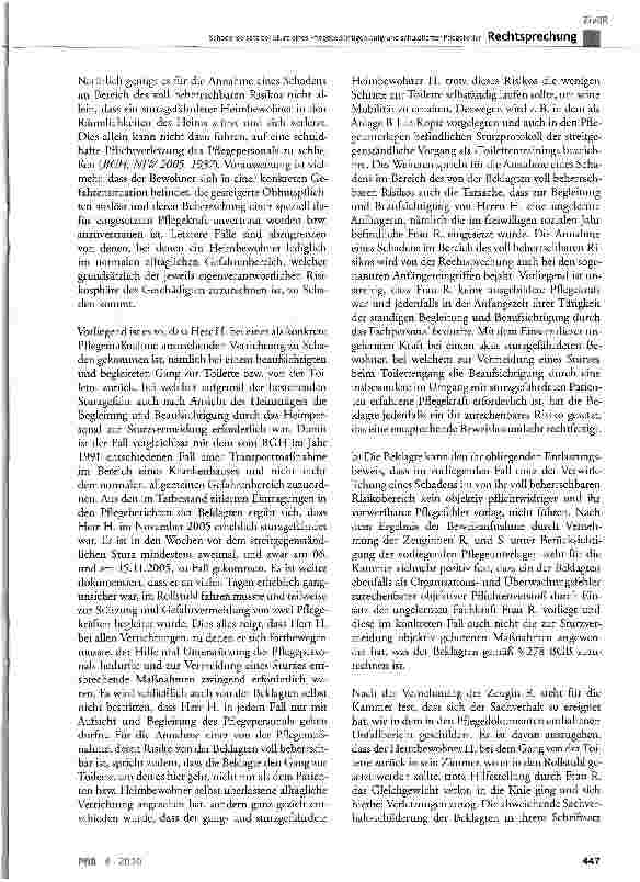 Vorschauseite 4: Schadensersatz bei Sturz eines Pflegebedürftigen aufgrund schuldhafter Pflegefehler