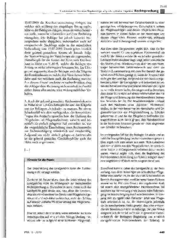 Vorschauseite 6: Schadensersatz bei Sturz eines Pflegebedürftigen aufgrund schuldhafter Pflegefehler