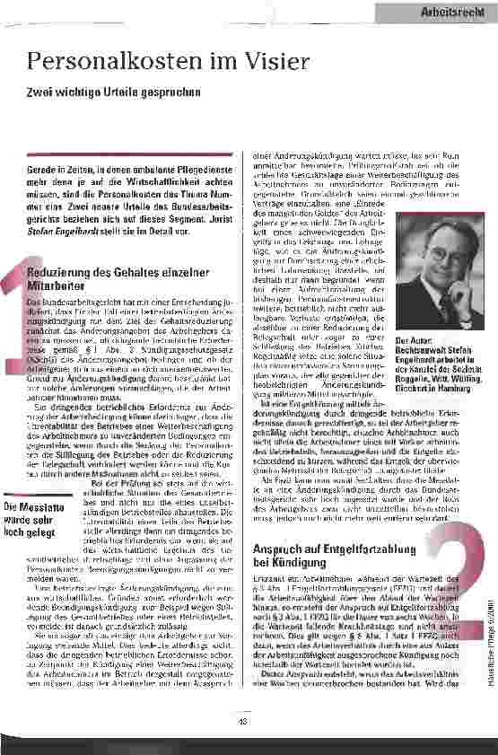 Vorschauseite 1: Personalkosten im Visier Zwei wichtige Urteile gesprochen