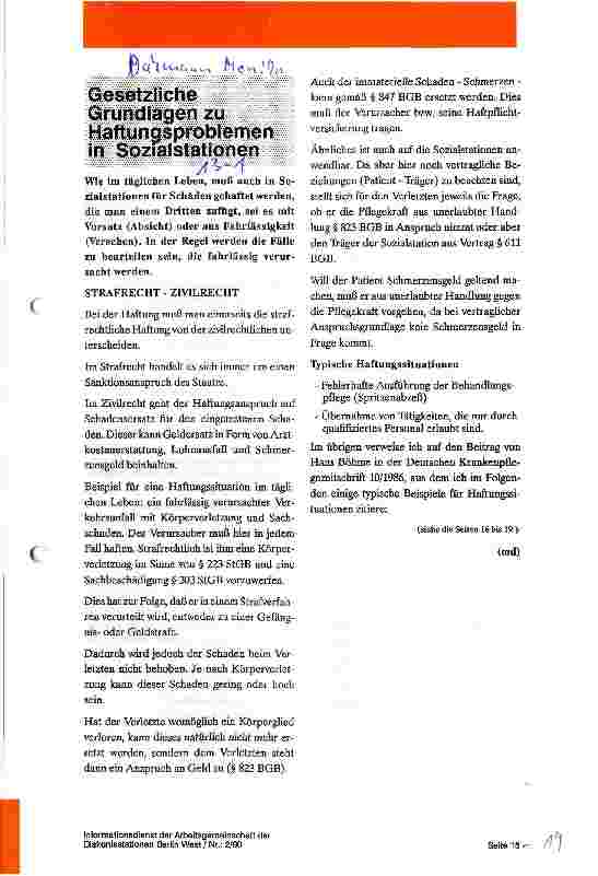 Vorschauseite 1: Gesetzliche Grundlagen zu Haftungsproblemen in Sozialstationen
