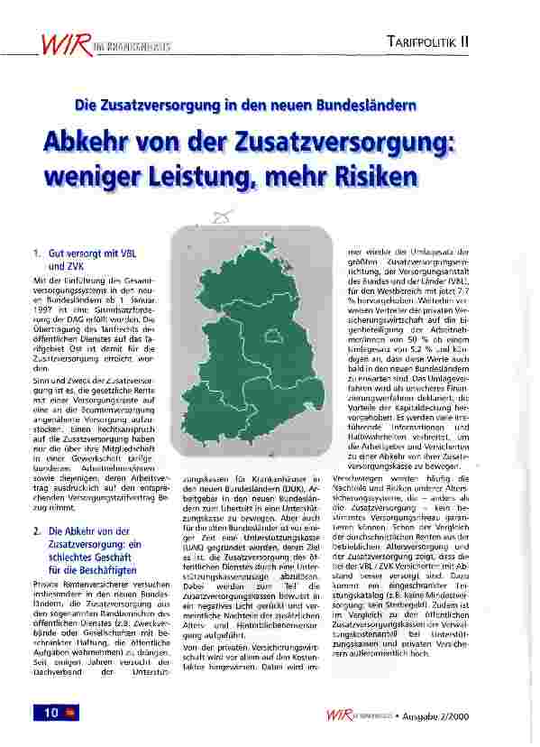Vorschauseite 1: Abkehr von der Zusatzversorgung: weniger Leistung, mehr Risiken Die Zusatzversorgung in den neuen Bundesländern