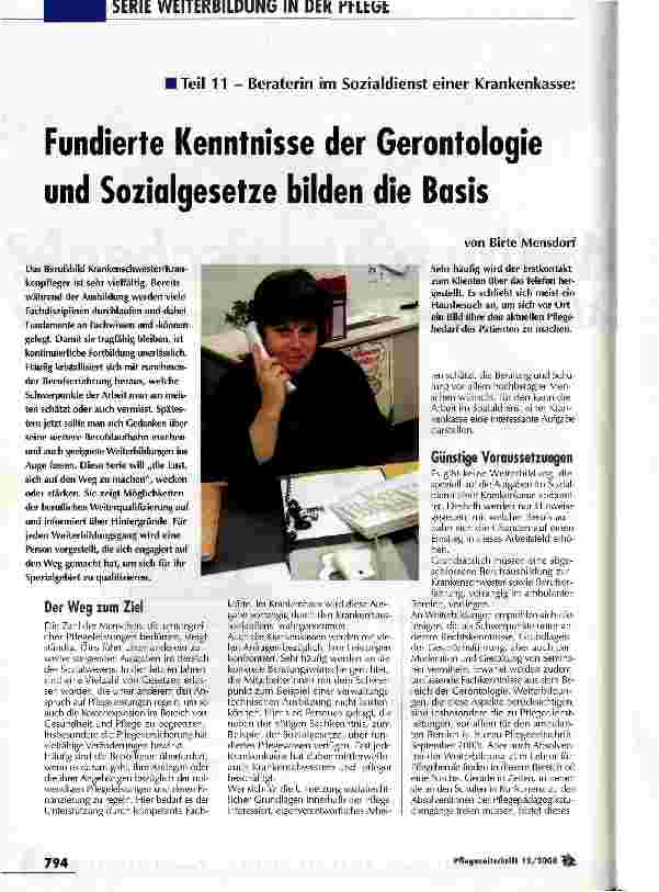 Vorschauseite 1: Serie Weiterbildung in der Pflege Teil 11 - Beraterin im Sozialdienst einer Krankenkasse
