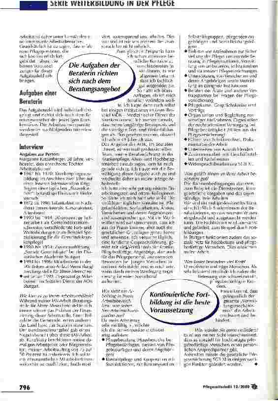 Vorschauseite 3: Serie Weiterbildung in der Pflege Teil 11 - Beraterin im Sozialdienst einer Krankenkasse