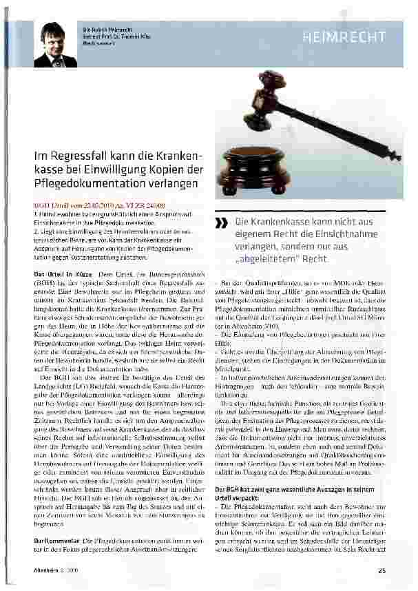 Vorschauseite 1: Im Regressfall kann die Krankenkasse bei Einwilligung Kopien der Pflegedokumentation verlangen