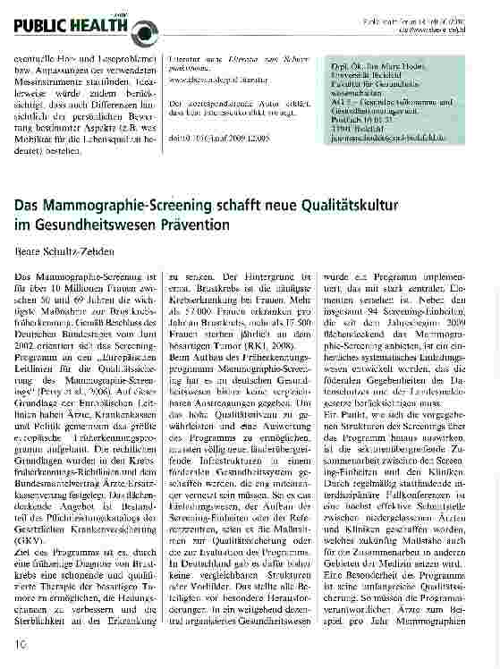 Vorschauseite 1: Das Mammographie-Screening schafft neue Qualitätskultur im Gesundheitswesen Prävention