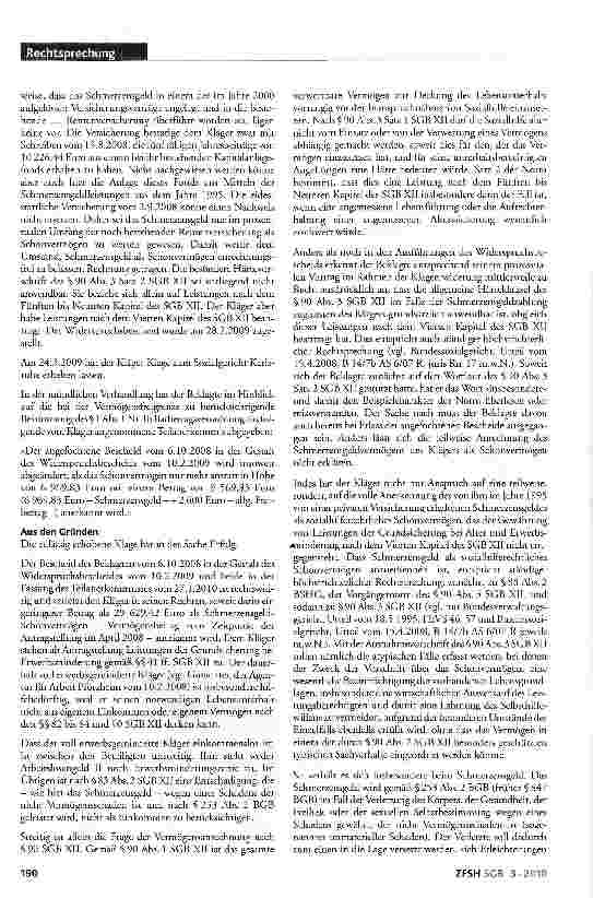 Vorschauseite 3: Schmerzensgeld in Sozialhilfe anrechnungsfrei; Härteklausel; fehlende Trennung von Schmerzensgeld und Schadensersatz