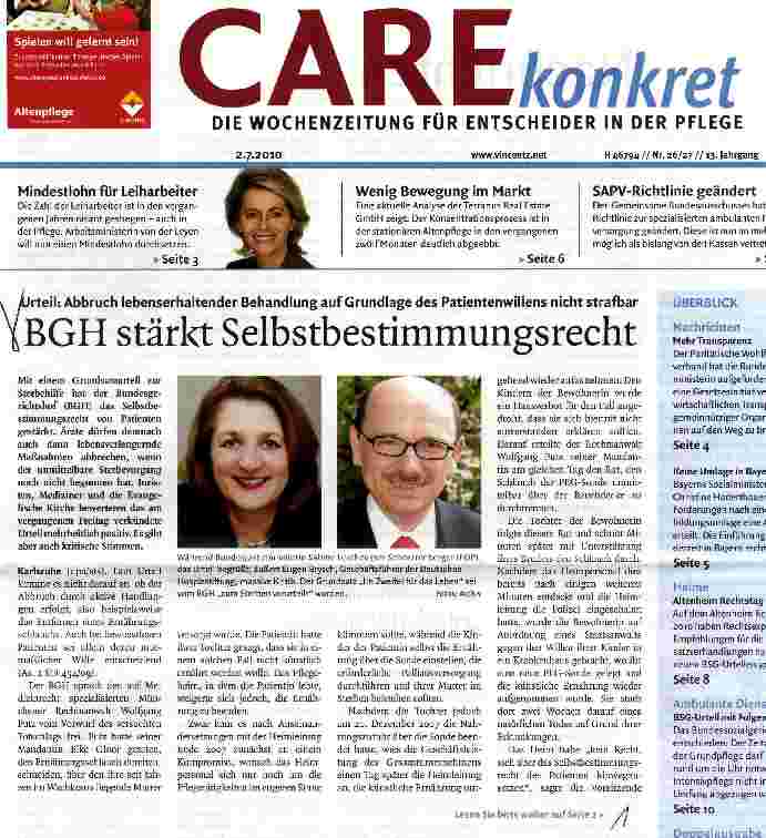 Vorschauseite 1: BGH stärkt Selbstbestimmungsrecht