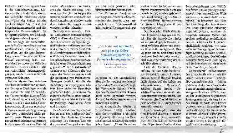 Vorschauseite 2: BGH stärkt Selbstbestimmungsrecht