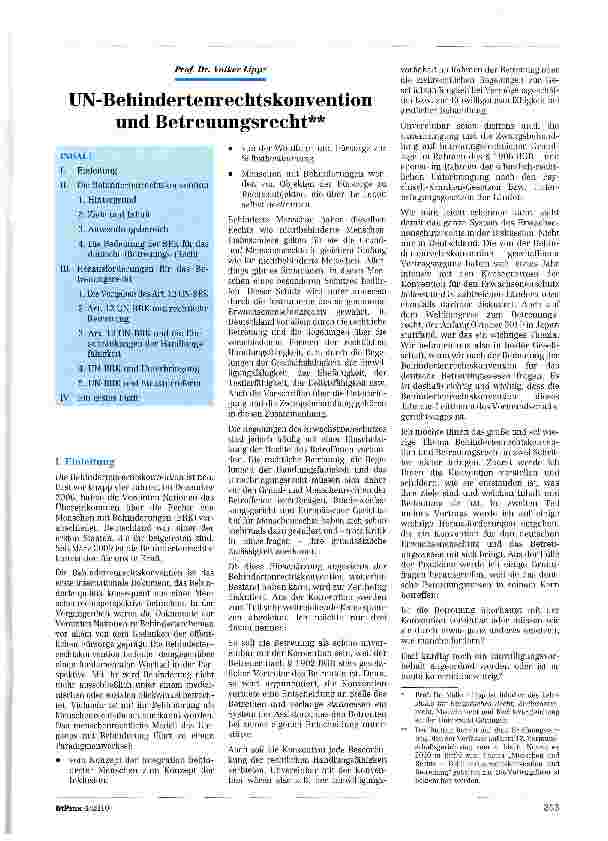 Vorschauseite 1: UN-Behindertenrechtskonvention und Betreuungsrecht